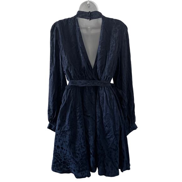 Anthropologie Dress Womens Medium Petite Blue Mini Jacquard High Collar Belted - Picture 2 of 11